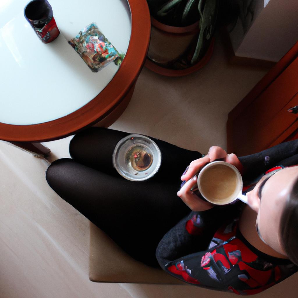 Person enjoying coffee in apartment