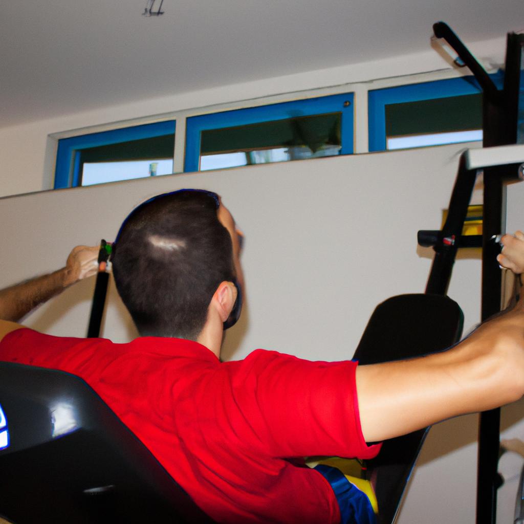 Person exercising in apartment gym