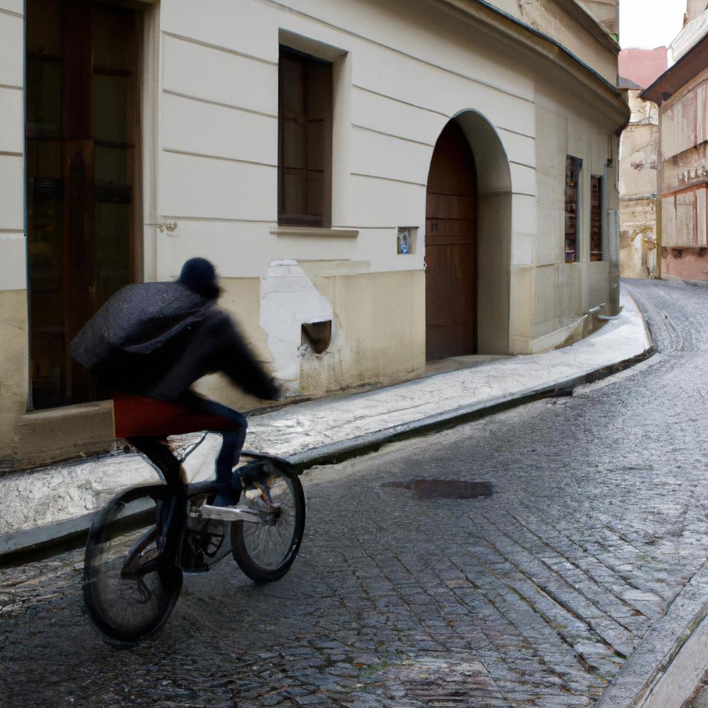 Person commuting in Prague neighborhood