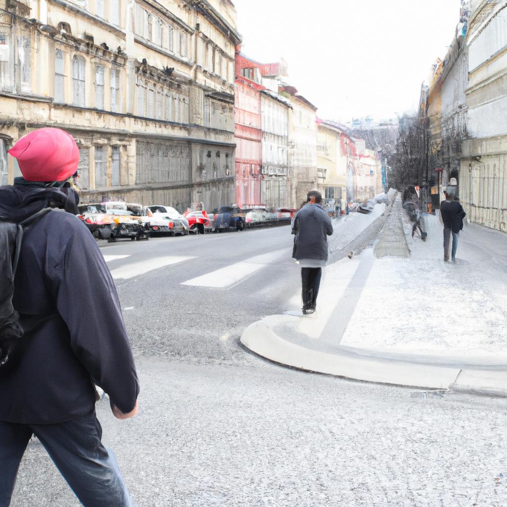 Person walking in Prague city